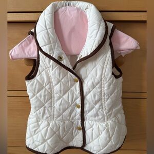 Janie and Jack White Quilted Vest with Brown Trim